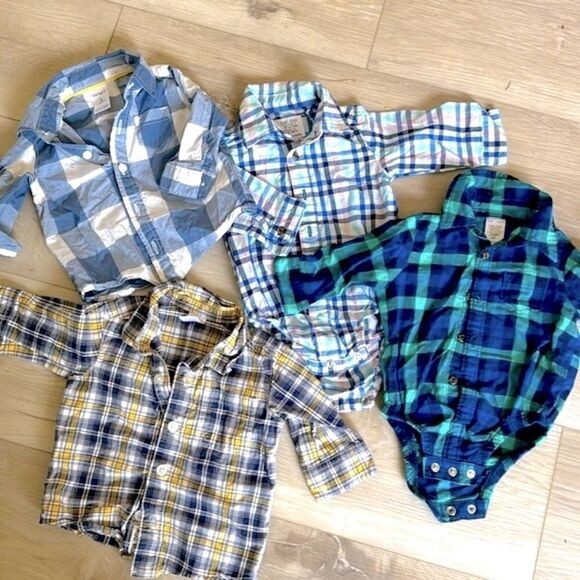 Carter’s Baby Boy Flannel Onesie Shirt Button Down 3 months Bundle - Picture 1 of 6